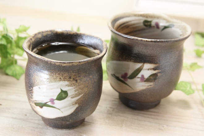 【益子焼】刷毛目つゆ草の湯呑み