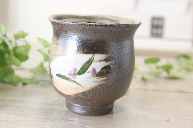 【益子焼】刷毛目つゆ草の湯呑み
