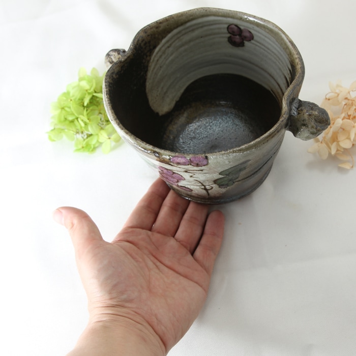【益子焼】 氷入れ アイスペール 布目ぶどう 薪で叩いた持ち手 大きめサイズ 【単品１個】