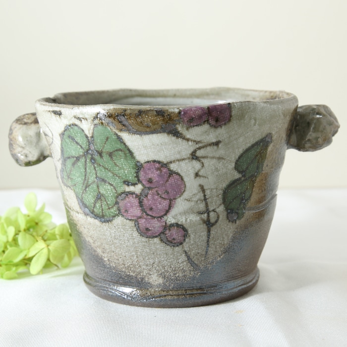 【益子焼】 氷入れ アイスペール 布目ぶどう 薪で叩いた持ち手 大きめサイズ 【単品１個】