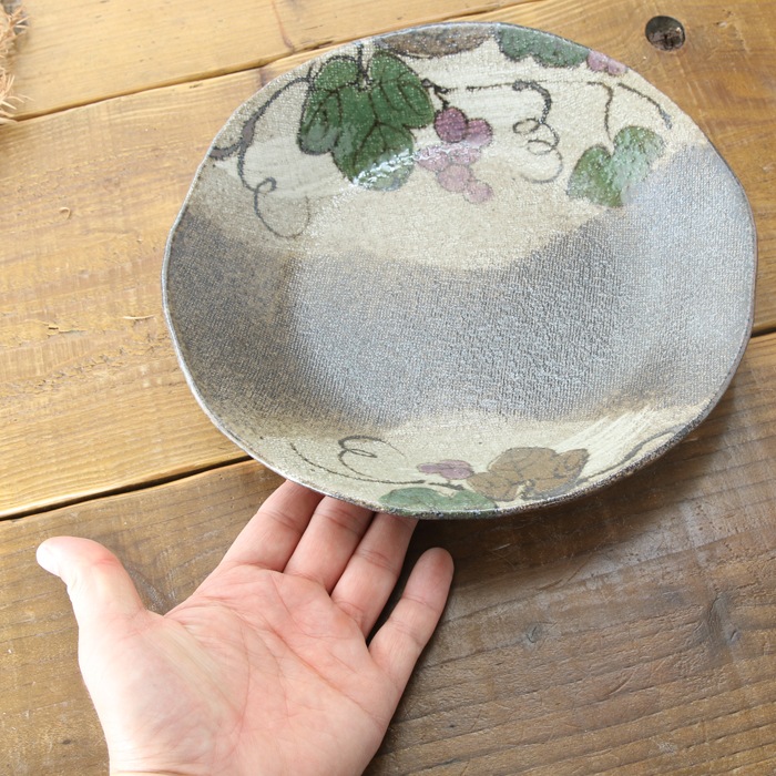 【益子焼】丸形で深さのあるパスタ皿 約23.5cm 布目ぶどう【単品１個】