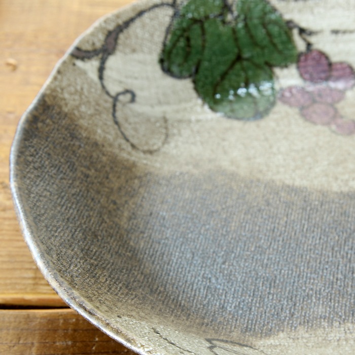 【益子焼】丸形で深さのあるパスタ皿 約23.5cm 布目ぶどう【単品１個】