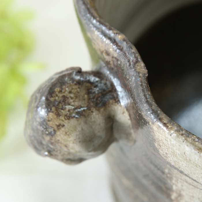 【益子焼】 アウトレットB品 氷入れ アイスペール おしゃれ 布目ぶどう 薪で叩いた持ち手 大きめサイズ 【単品1個】