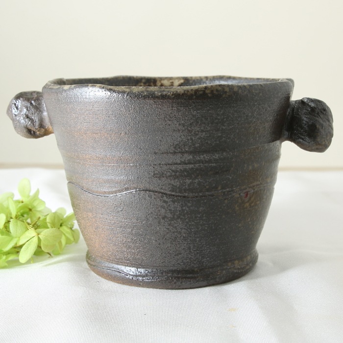 【益子焼】 アウトレットB品 氷入れ アイスペール おしゃれ 布目ぶどう 薪で叩いた持ち手 大きめサイズ 【単品1個】