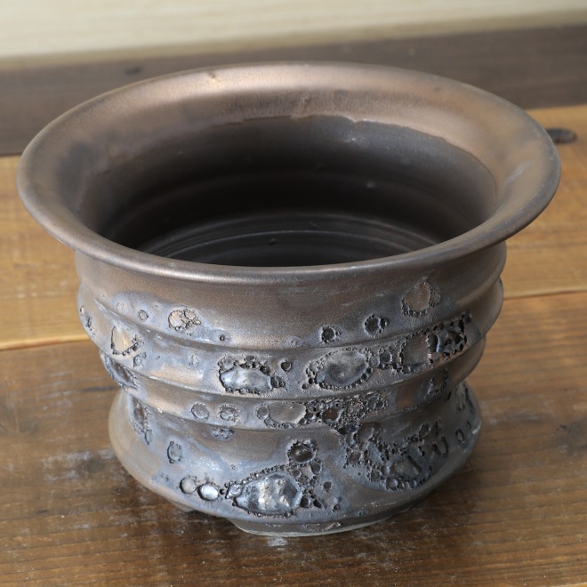 5.8号鉢 高さ約11.5cm 植木鉢 陶器鉢 塊根植物 コーデックス アガベ サボテン 【銀河鉢クレーター】 作家 陶芸家 横山雄一作 一点物