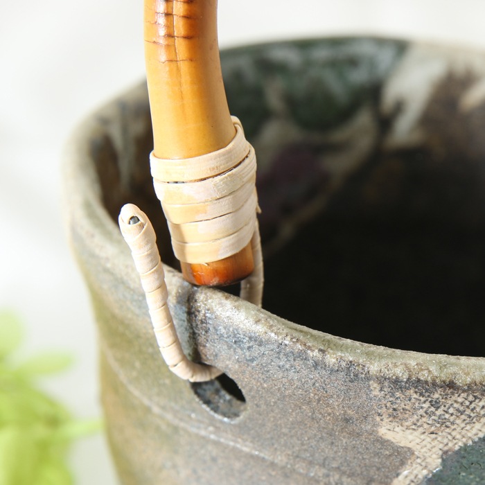 【益子焼】 氷入れ アイスペール 布目ぶどう 職人が作った竹の持ち手付き ミニミニサイズの氷入れ 【単品1個】