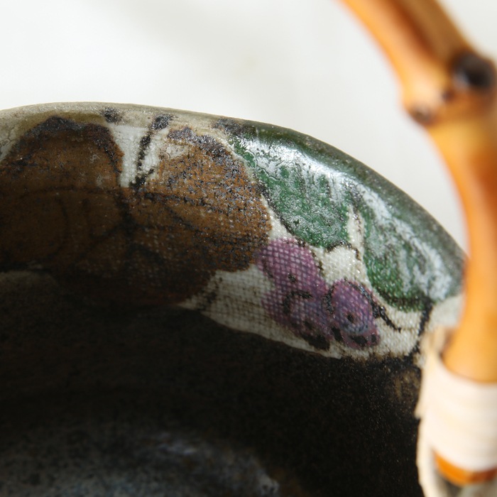 【益子焼】 氷入れ アイスペール 布目ぶどう 職人が作った竹の持ち手付き ミニミニサイズの氷入れ 【単品1個】