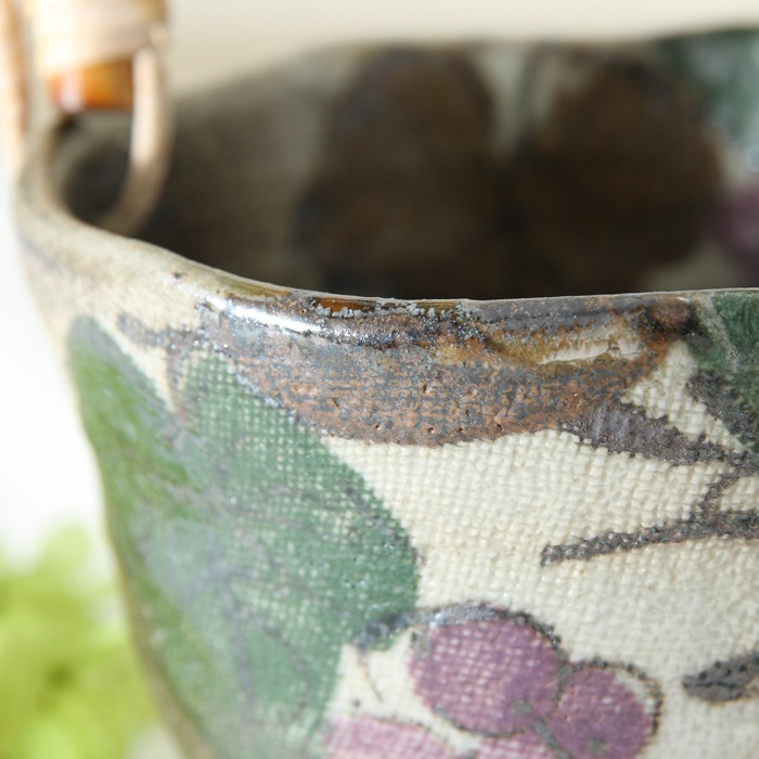 【益子焼】 氷入れ アイスペール 布目ぶどう 職人が作った竹の持ち手付き ミニミニサイズの氷入れ 【単品1個】