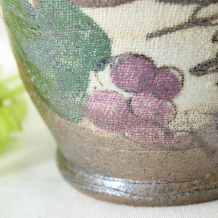 【益子焼】 氷入れ アイスペール 布目ぶどう 職人が作った竹の持ち手付き ミニミニサイズの氷入れ 【単品1個】