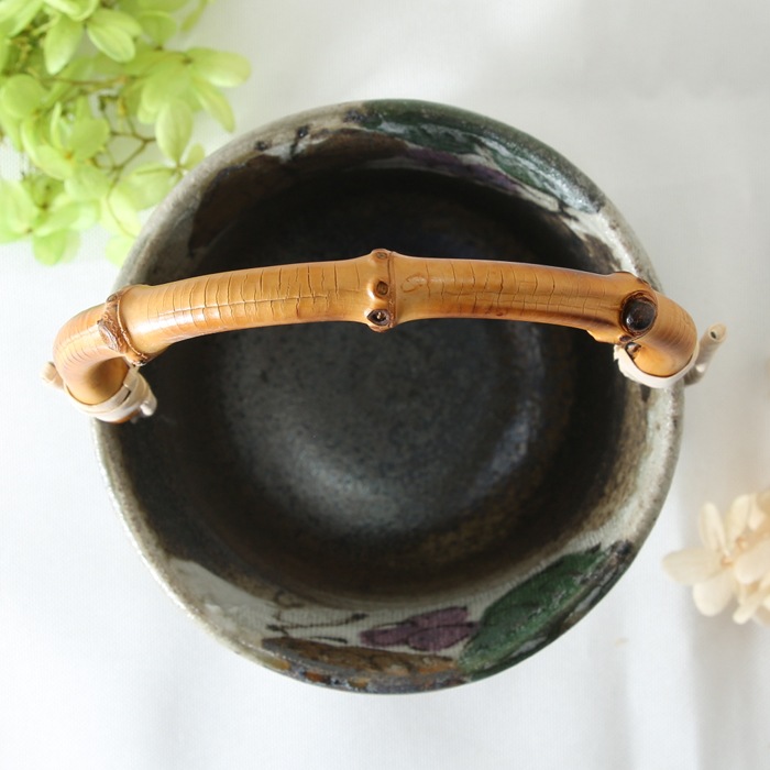 【益子焼】 氷入れ アイスペール 布目ぶどう 職人が作った竹の持ち手付き ミニミニサイズの氷入れ 【単品1個】