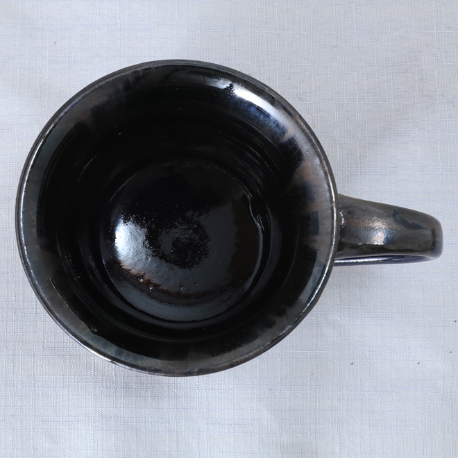 【益子焼】 マグカップ 深く渋い瑠璃色 流れる黒やブロンズ系色の釉薬が魅力  【単品1個】
