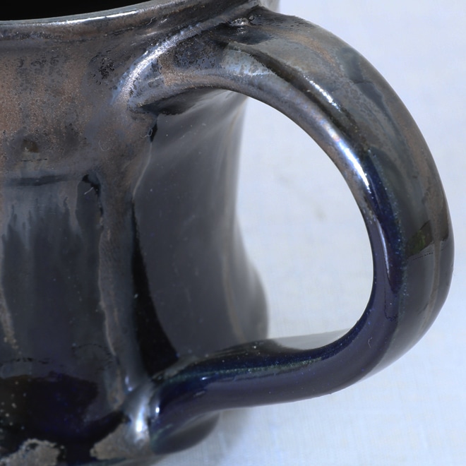 【益子焼】 マグカップ 深く渋い瑠璃色 流れる黒やブロンズ系色の釉薬が魅力  【単品1個】