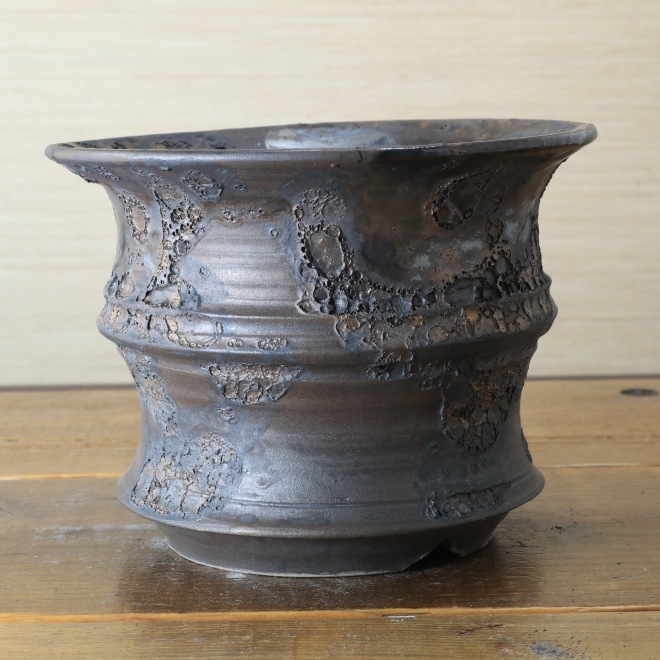 6.3号鉢 高さ約14cm 植木鉢 陶器鉢 塊根植物 アガベ サボテン コーデックス 【銀河鉢シリーズ】 作家 陶芸家 横山雄一作 一点物