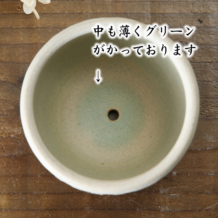 【益子焼】 2.5号鉢 植木鉢 おしゃれ しのぎ 陶器 サイズ小 小さめ 多肉植物 多肉用 ミニ植木鉢【丸形・グリーン＆白系色・単品１個】