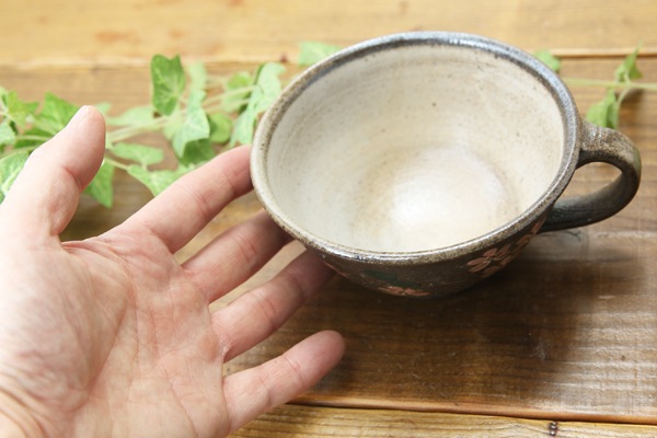 【益子焼】 スープカップ スープボウル 浅め 取っ手付き スープカップ さくら 単品１個