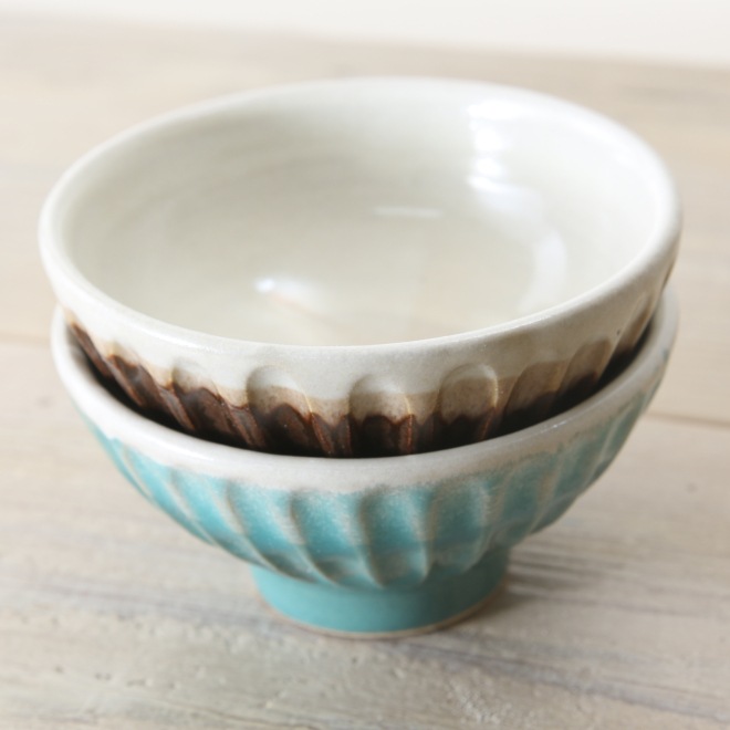 【益子焼】釉薬シリーズ 小さめ しのぎ ご飯茶碗【単品1個】