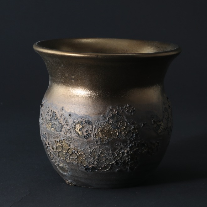 3.1号鉢 高さ約9cm 植木鉢 陶器鉢 塊根植物 アガベ サボテン コーデックス 【銀河鉢金メタリックシリーズ】 作家 陶芸家 横山雄一作 一点物