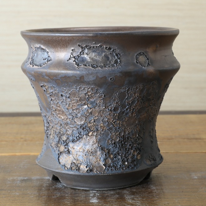 4.3号鉢 高さ約13cm 植木鉢 陶器鉢 塊根植物 コーデックス アガベ サボテン 【銀河鉢クレーター】 作家 陶芸家 横山雄一作 一点物