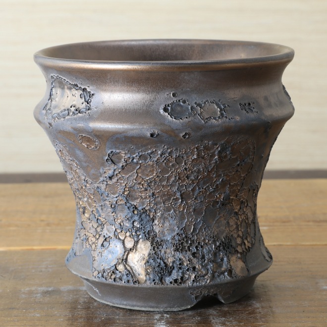4.3号鉢 高さ約13cm 植木鉢 陶器鉢 塊根植物 コーデックス アガベ サボテン 【銀河鉢クレーター】 作家 陶芸家 横山雄一作 一点物