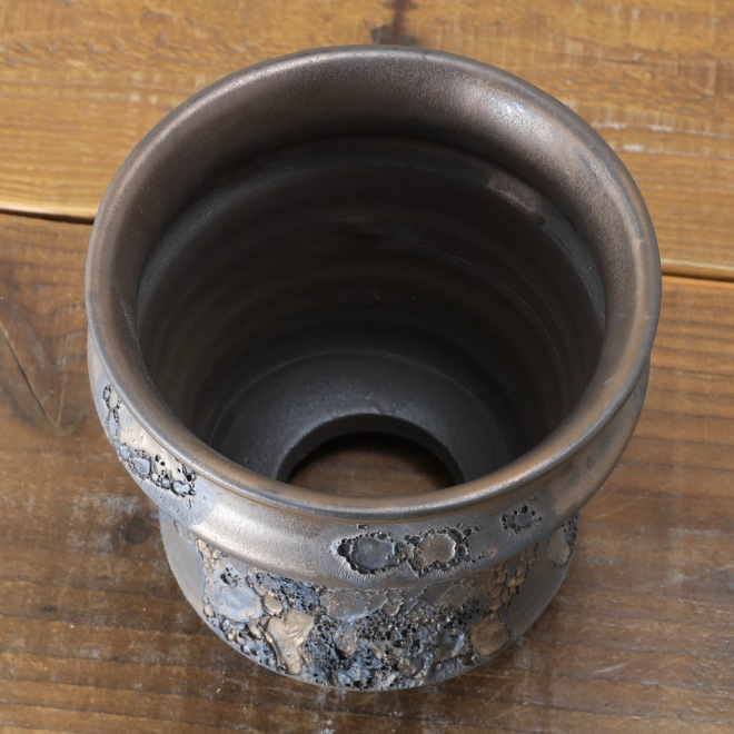 4.3号鉢 高さ約13cm 植木鉢 陶器鉢 塊根植物 コーデックス アガベ サボテン 【銀河鉢クレーター】 作家 陶芸家 横山雄一作 一点物