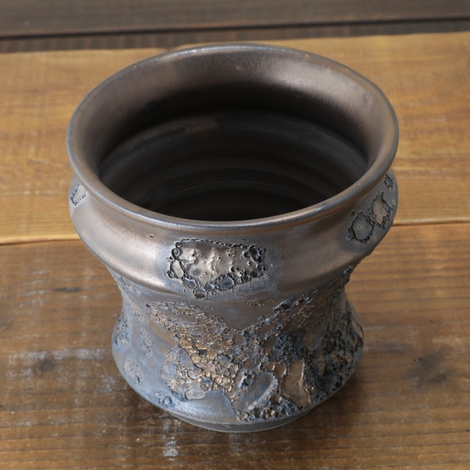 4.3号鉢 高さ約13cm 植木鉢 陶器鉢 塊根植物 コーデックス アガベ サボテン 【銀河鉢クレーター】 作家 陶芸家 横山雄一作 一点物