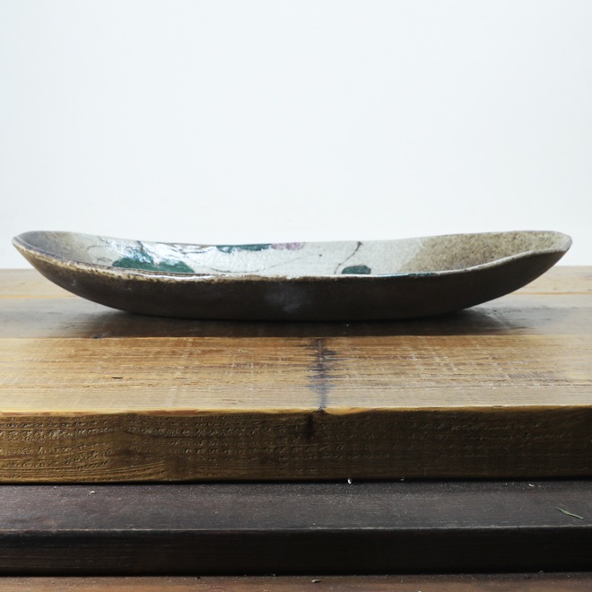 【益子焼】 パーティーに おもてなし 大きなお皿 オーバル 深さのあるお皿 布目ぶどう模様 【単品１枚】