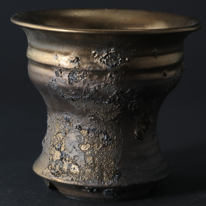 3.6号鉢 高さ約10cm 植木鉢 陶器鉢 塊根植物 アガベ サボテン コーデックス 【銀河鉢金メタリックシリーズ】 作家 陶芸家 横山雄一作 一点物