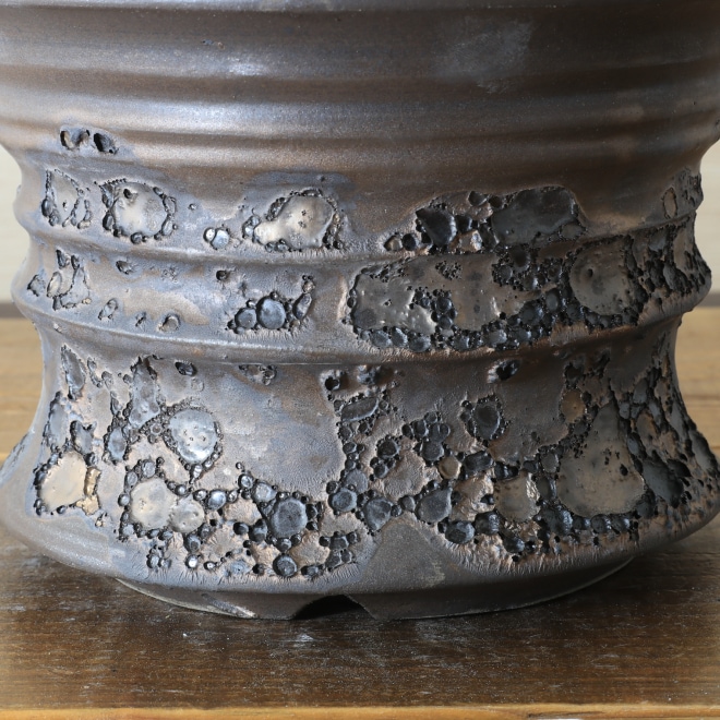 6.8号鉢 高さ約13.5cm 植木鉢 陶器鉢 塊根植物 コーデックス アガベ サボテン 【銀河鉢クレーター】 作家 陶芸家 横山雄一作 一点物