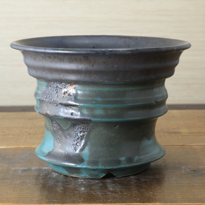 6.1号鉢 高さ約13cm 植木鉢 陶器鉢 塊根植物 アガベ サボテン コーデックス 【釉美シリーズ・銅青磁銀河溶岩流】 作家 陶芸家 横山雄一作 一点物