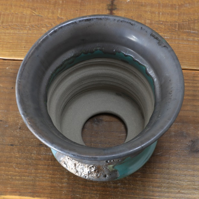 6.1号鉢 高さ約13cm 植木鉢 陶器鉢 塊根植物 アガベ サボテン コーデックス 【釉美シリーズ・銅青磁銀河溶岩流】 作家 陶芸家 横山雄一作 一点物