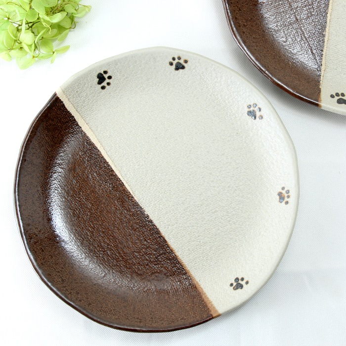 【益子焼】 肉球シリーズ 丸形の浅めパンプレート中皿約19.5cm 【単品１枚】