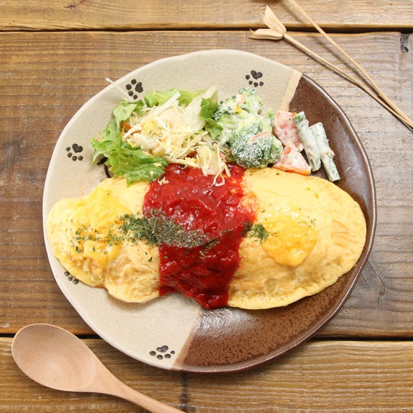 【益子焼】 肉球シリーズ 丸形の浅めパンプレート中皿約19.5cm 【単品１枚】