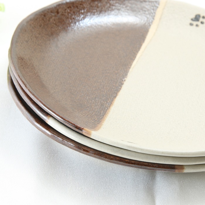 【益子焼】 肉球シリーズ 丸形の浅めパンプレート中皿約19.5cm 【単品１枚】