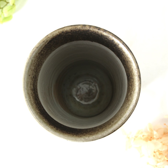 【益子焼】 スマート 背丈のある タンブラー フリーカップ ビールカップ 刷毛目つゆ草模様 炭化焼シリーズ 単品1個