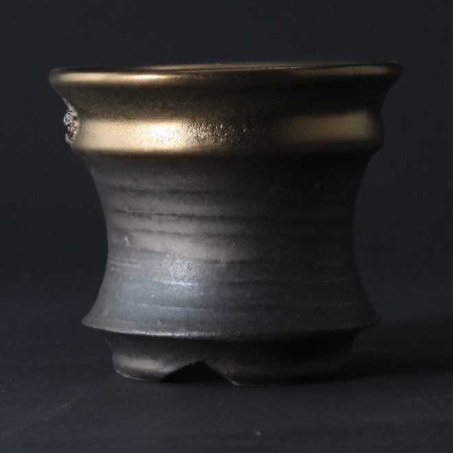 3.1号鉢 高さ約8cm 植木鉢 陶器鉢 塊根植物 アガベ サボテン コーデックス 【銀河鉢金メタリックシリーズ】 作家 陶芸家 横山雄一作 一点物