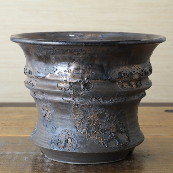 6.1号鉢 高さ約14cm 植木鉢 陶器鉢 塊根植物 コーデックス アガベ サボテン 【銀河鉢クレーター】 作家 陶芸家 横山雄一作 一点物
