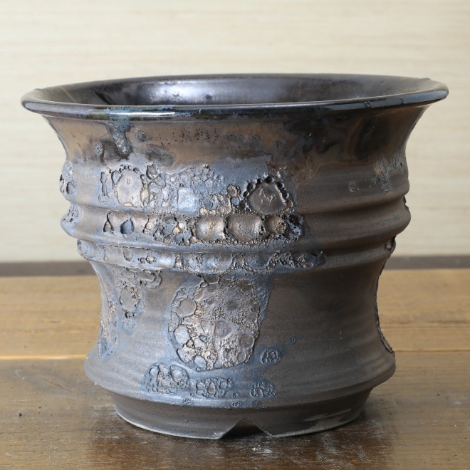 6.1号鉢 高さ約14cm 植木鉢 陶器鉢 塊根植物 コーデックス アガベ サボテン 【銀河鉢クレーター】 作家 陶芸家 横山雄一作 一点物