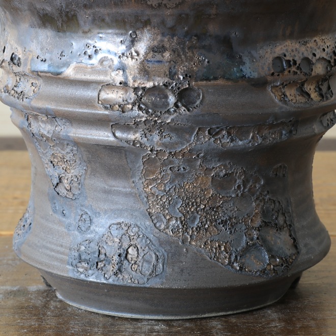 6.1号鉢 高さ約14cm 植木鉢 陶器鉢 塊根植物 コーデックス アガベ サボテン 【銀河鉢クレーター】 作家 陶芸家 横山雄一作 一点物