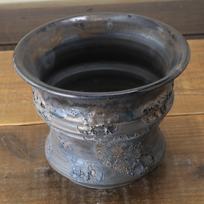 6.1号鉢 高さ約14cm 植木鉢 陶器鉢 塊根植物 コーデックス アガベ サボテン 【銀河鉢クレーター】 作家 陶芸家 横山雄一作 一点物