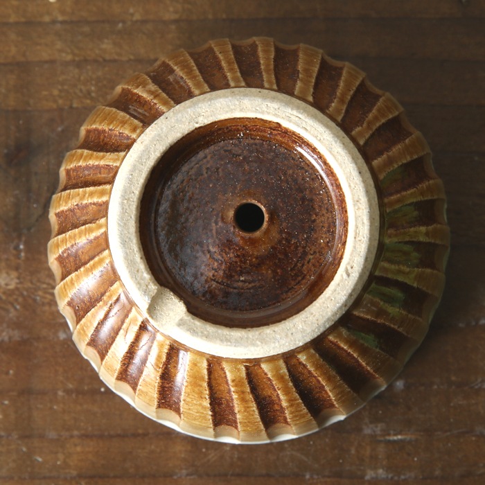 【益子焼】 2.5号鉢 植木鉢 おしゃれ しのぎ 陶器 サイズ小 小さめ 多肉植物 多肉用 ミニ植木鉢【丸形・焦げ茶＆白系色・単品１個】