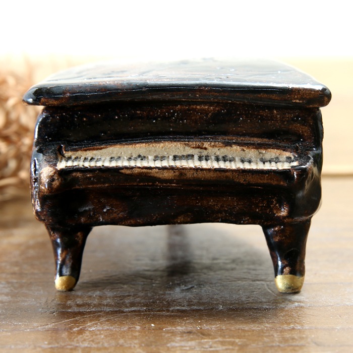 【益子焼】 グランドピアノ 小物入れ ジュエリーボックス おしゃれ 一点物 筆ブラック