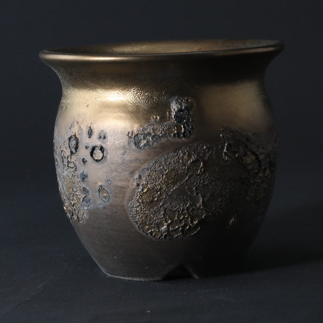 3.5号鉢 高さ約10cm 植木鉢 陶器鉢 塊根植物 アガベ サボテン コーデックス 【銀河鉢金メタリックシリーズ】 作家 陶芸家 横山雄一作 一点物