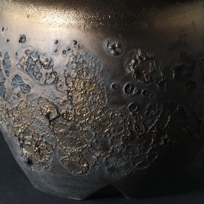 3.5号鉢 高さ約10cm 植木鉢 陶器鉢 塊根植物 アガベ サボテン コーデックス 【銀河鉢金メタリックシリーズ】 作家 陶芸家 横山雄一作 一点物