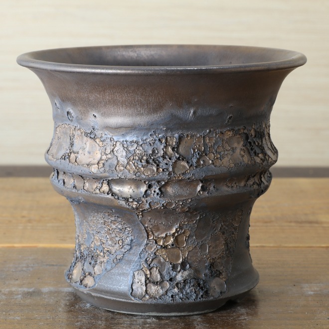 4.9号鉢 高さ約12.5cm 植木鉢 陶器鉢 塊根植物 コーデックス アガベ サボテン 【銀河鉢クレーター】 作家 陶芸家 横山雄一作 一点物