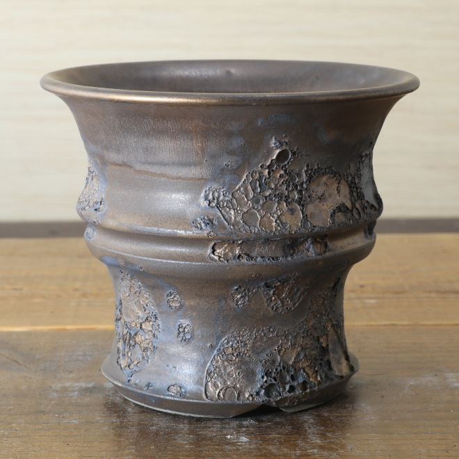 4.9号鉢 高さ約12.5cm 植木鉢 陶器鉢 塊根植物 コーデックス アガベ サボテン 【銀河鉢クレーター】 作家 陶芸家 横山雄一作 一点物