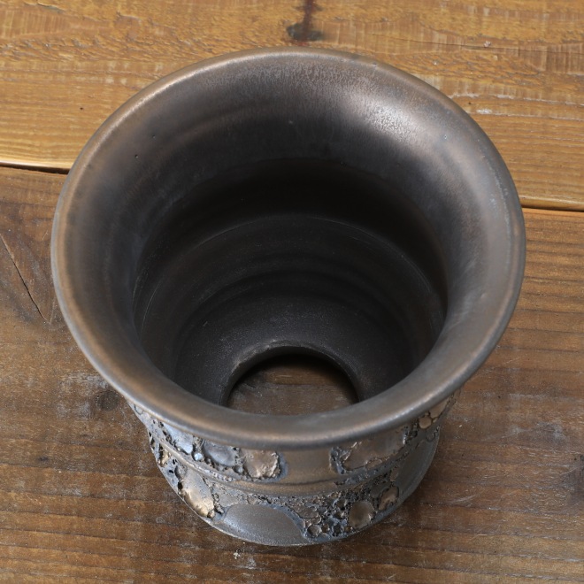 4.9号鉢 高さ約12.5cm 植木鉢 陶器鉢 塊根植物 コーデックス アガベ サボテン 【銀河鉢クレーター】 作家 陶芸家 横山雄一作 一点物