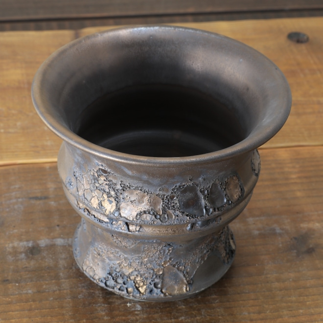 4.9号鉢 高さ約12.5cm 植木鉢 陶器鉢 塊根植物 コーデックス アガベ サボテン 【銀河鉢クレーター】 作家 陶芸家 横山雄一作 一点物