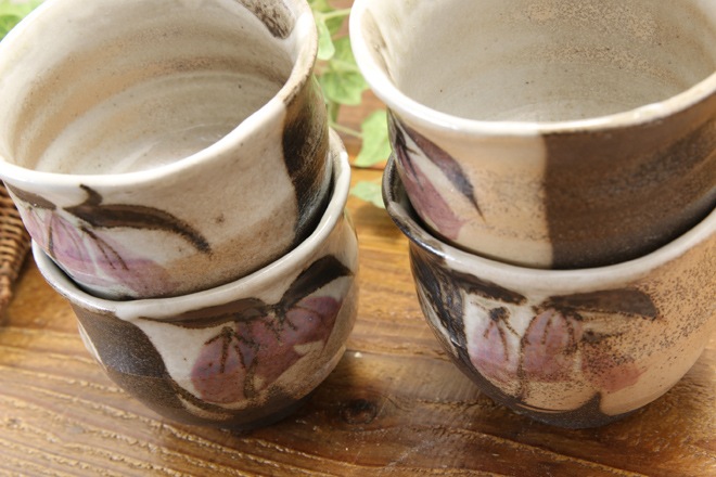 【益子焼】ホタルブクロのたっぷり大きめ煎茶カップ【単品１個】