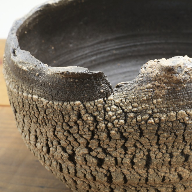 【益子焼】 6.5号鉢 高さ約14cm 植木鉢 陶器鉢 塊根植物 アガベ サボテン コーデックス 【炸裂紋鉢 大地の鼓動】 作家 陶芸家 横山雄一作 一点物