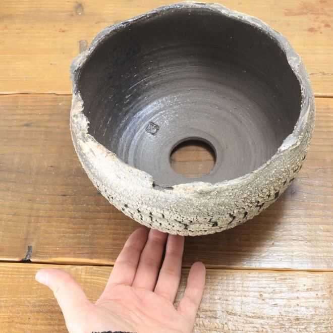【益子焼】 6.5号鉢 高さ約14cm 植木鉢 陶器鉢 塊根植物 アガベ サボテン コーデックス 【炸裂紋鉢 大地の鼓動】 作家 陶芸家 横山雄一作 一点物